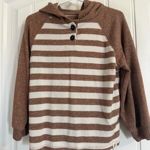 Brown & Cream Striped Hooded Kids Sweatshirt